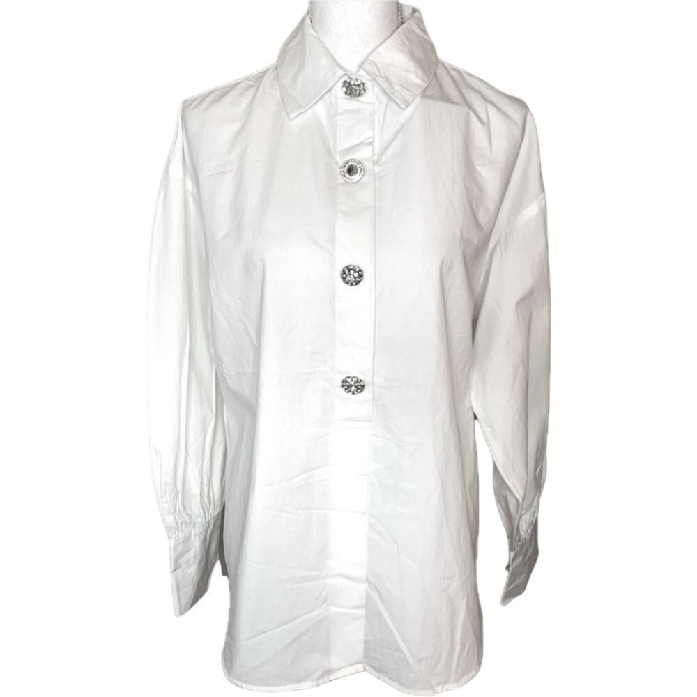 OAT New York White 100% Cotton Long Sleeve Shirt Women Medium NWT‎
